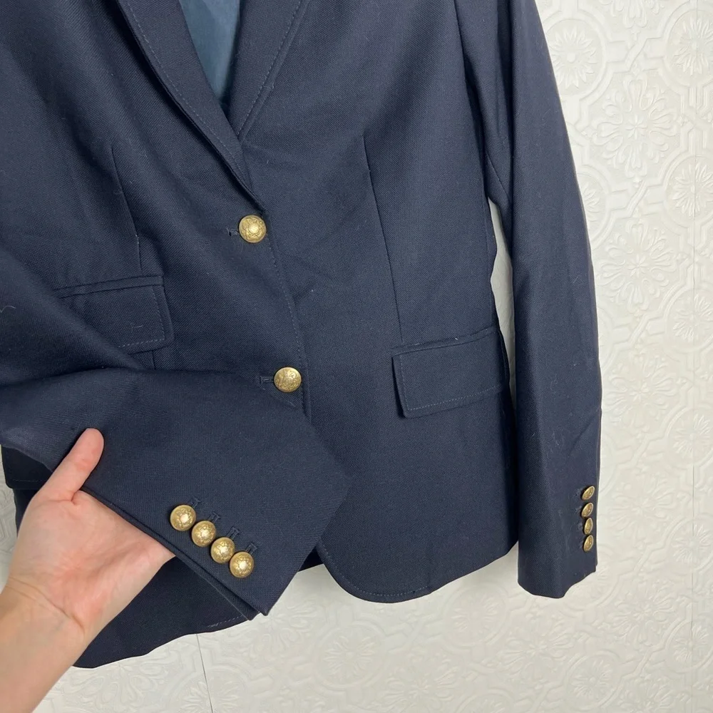 J Crew 100% Wool Navy Blue Blazer Jacket Preppy Dark Academia Career Work‎